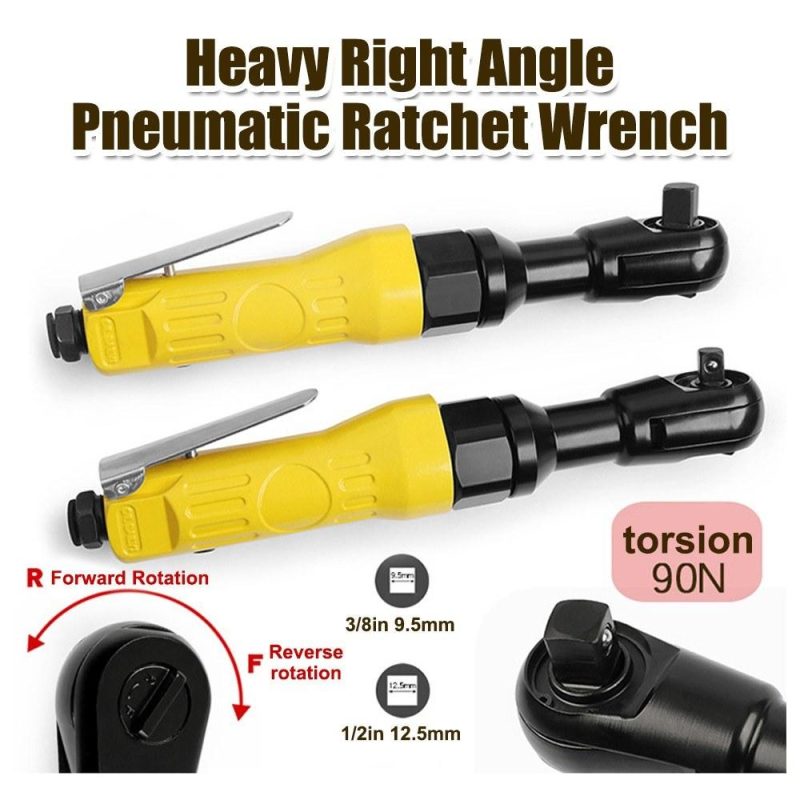 Heavy Right Angle Pneumatic Ratchet Wrench SquareDrive Shaft Pneumatic Wrench Professional Auto Repairing Tools  |   Wrenches Professional Tools Black+Yellow