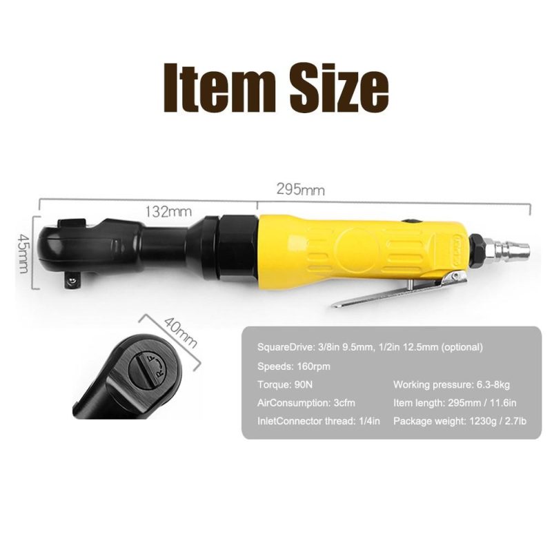 Heavy Right Angle Pneumatic Ratchet Wrench SquareDrive Shaft Pneumatic Wrench Professional Auto Repairing Tools  |   Wrenches Professional Tools Black+Yellow