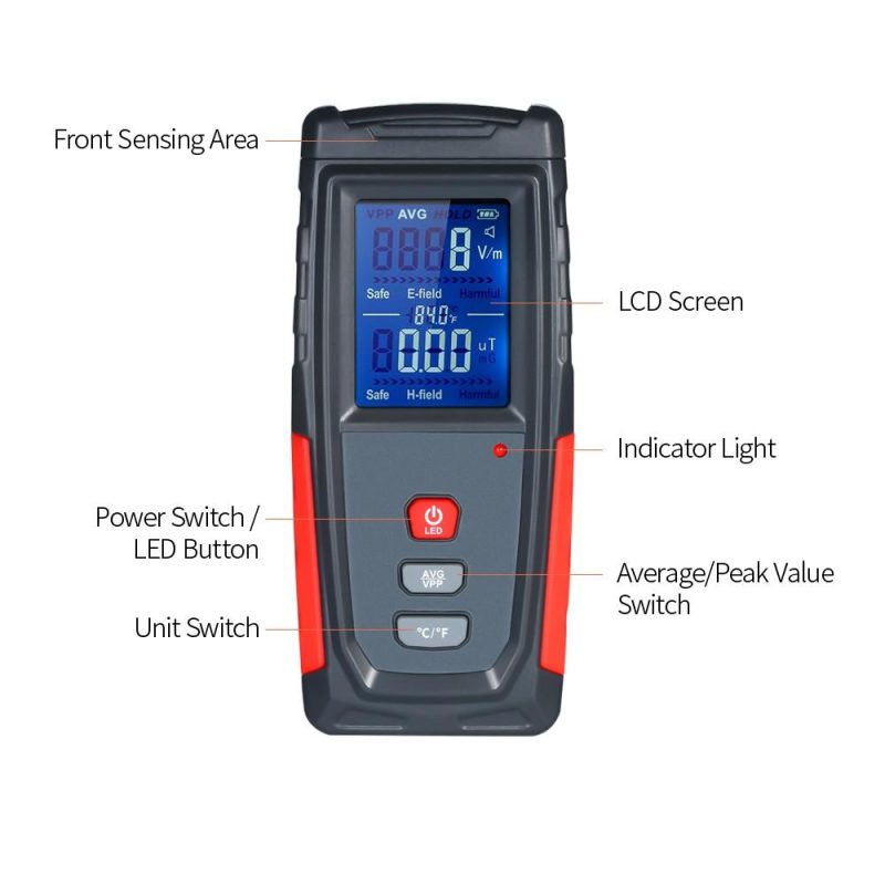 High Precision Handheld Mini Digital LCD EMF Tester Electromagnetic Field Radiation Detector Meter Dosimeter Tester Counter  |   Other Instruments Measurement & Analysis Instruments Black And Red