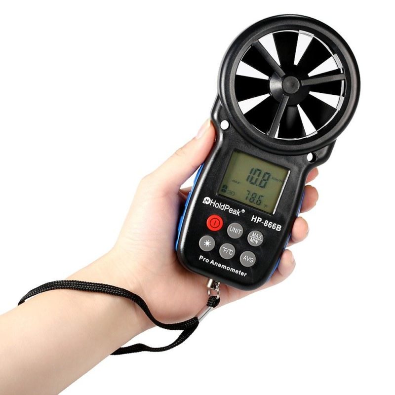 HoldPeak HP-866B Mini LCD Digital Anemometer Wind Speed Air Velocity Temperature Measuring with Backlight  |   Power Tool Parts Power & Electrical Tools Black + Red