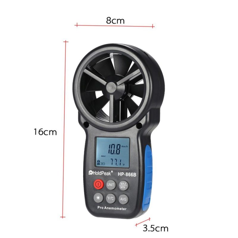 HoldPeak HP-866B Mini LCD Digital Anemometer Wind Speed Air Velocity Temperature Measuring with Backlight  |   Power Tool Parts Power & Electrical Tools Black + Red