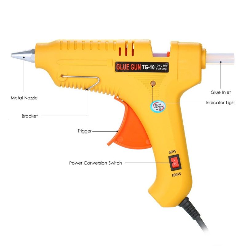 Hot Melt Glue Gun 60W/100W Power Adjustable Hot Melt Glue Machine Multifunctional Industrial Household DIY Glue Gun Yellow GT-10  |   Glue Gun Power & Electrical Tools Glue Gun