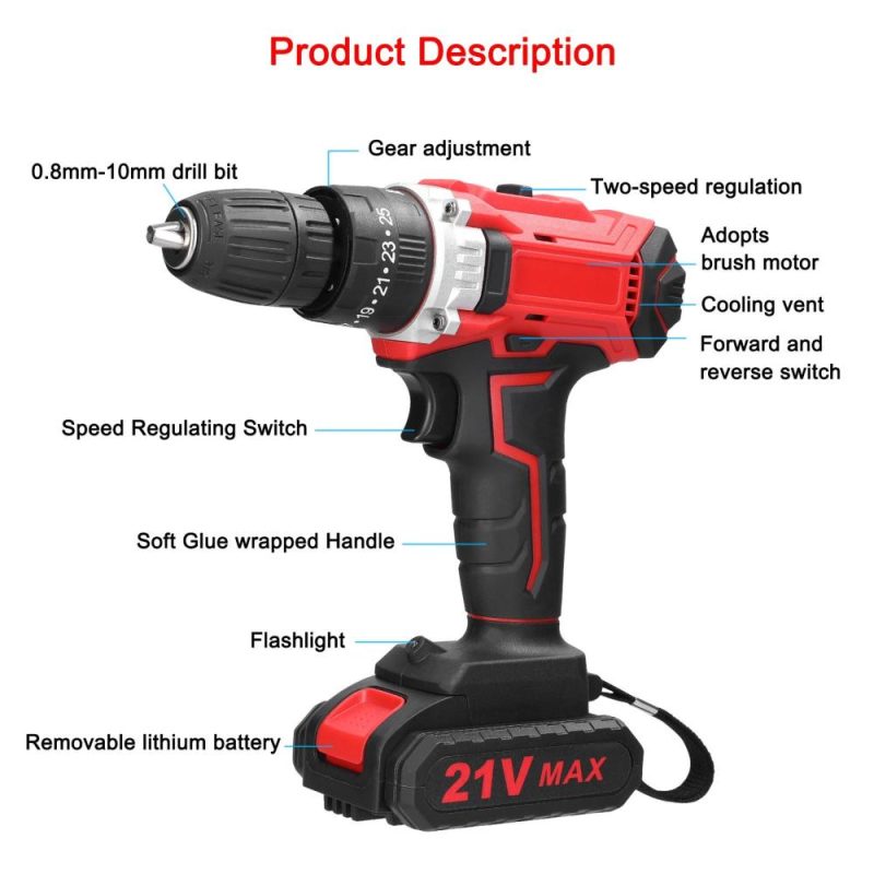 Household Multifuctional 21V Electric Drill Brush Motor 2 Speeds Control Stepless Speed Regulation Rotation Ways Adjustment 25 Gears of Torques Adjustable Lithium Drill  |   Electrical Equipment & Supplies Electrical Equipment & Supplies Electrical Equipment & Supplies