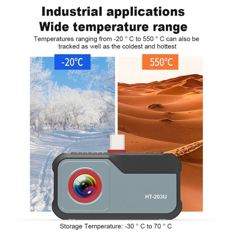 HT-203U 256*192 Pixels Mobilephone Thermal Imager -20℃ to 550℃ Temperature Measurement 25Hz Infrared Camera Detail Enhancement 8 Color Palette Design 3 Language Selection  |   Infrared Thermometer Infrared Thermometer Black