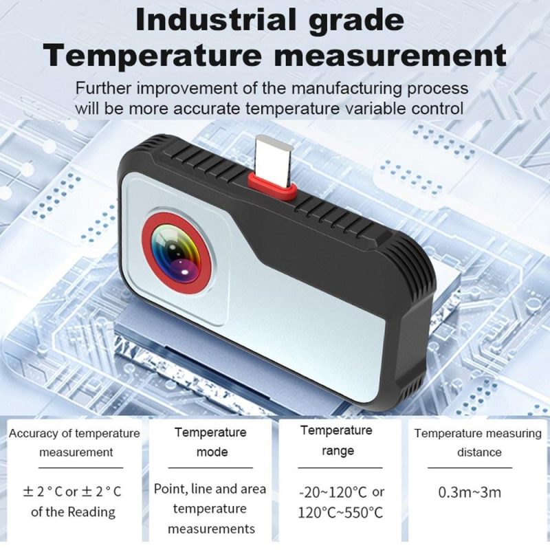 HT-203U 256*192 Pixels Mobilephone Thermal Imager -20℃ to 550℃ Temperature Measurement 25Hz Infrared Camera Detail Enhancement 8 Color Palette Design 3 Language Selection  |   Infrared Thermometer Infrared Thermometer Black