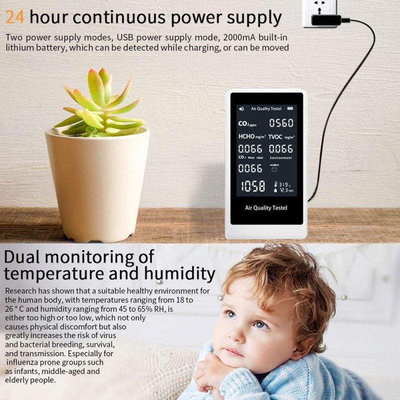 Indoor Portable CO2 Detector Multifunctional Thermohygrometer Home Digital Air Detector Intelligent Air Quality Analyzer Household Air Pollution Monitor  |   Gas detection equipment Gas detection equipment Gas detection equipment