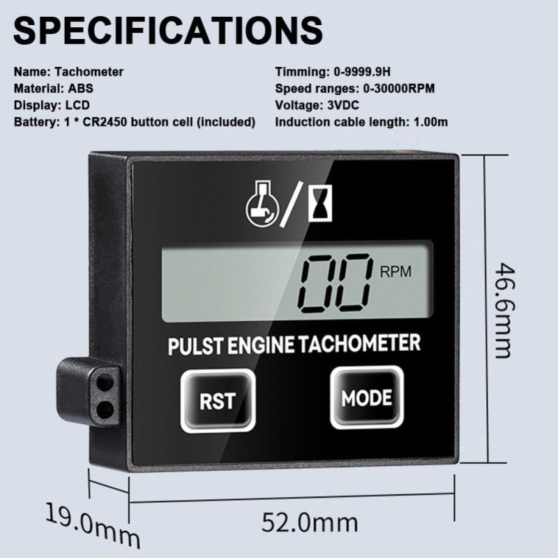 Induction Chainsaw Lawn Mower High Tachometer Digital LCD Display Clip Type Inductive Pulse Tachometer Gasoline Engine Maintenance Debugging Timer  |   Other Instruments Measurement & Analysis Instruments Black