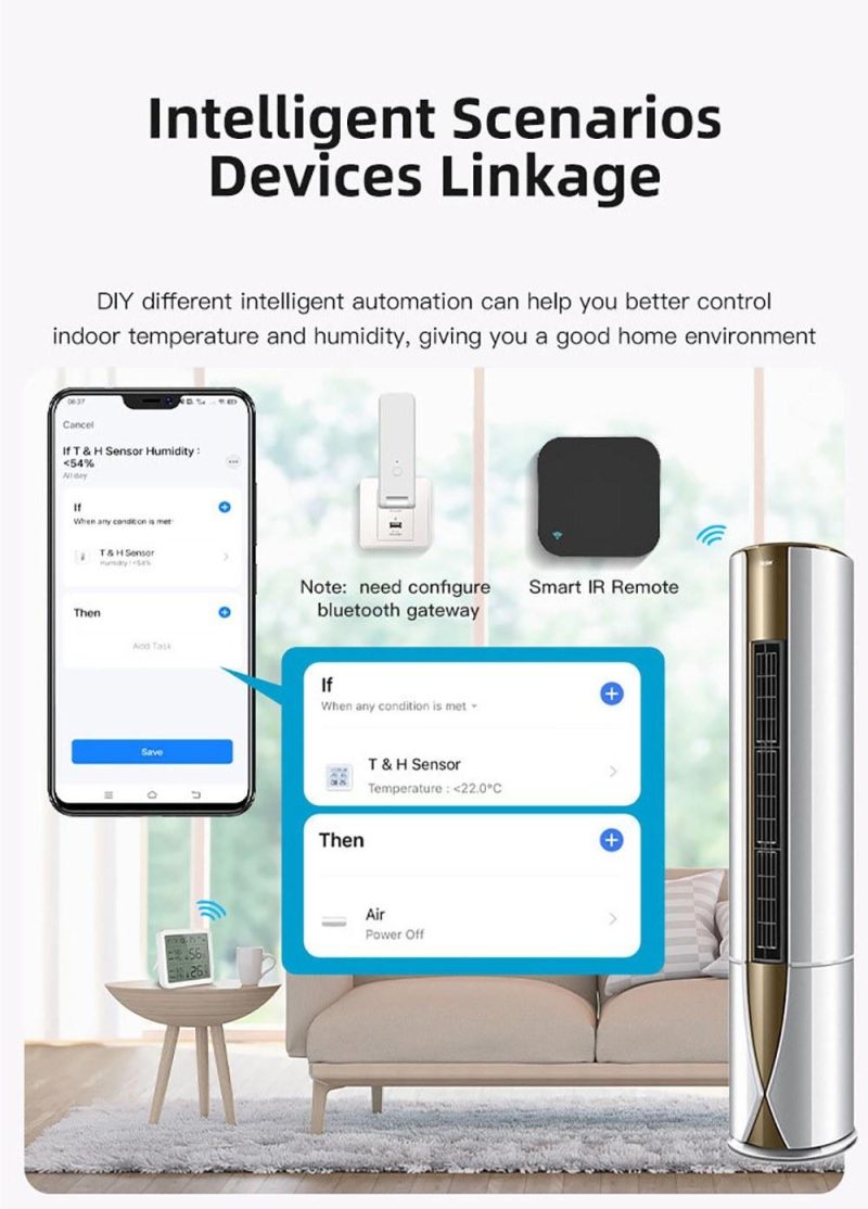 Intelligent BT Wireless Temperature and Humidity Sensor Intelligent Linkage Detector Wireless Temperature and Humidity Meter Sensor  |   Temperature & Humidity Measurements Measurement & Analysis Instruments Temperature & Humidity Measurements