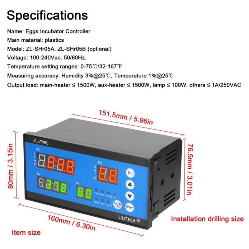 Intelligent Eggs Incubator Controller Multifunctional Automatic Incubator Eggs Hatcher Control System Incubation Temperature and Humidity Controlling Device  |   Temperature & Humidity Measurements Measurement & Analysis Instruments Temperature & Humidity Measurements