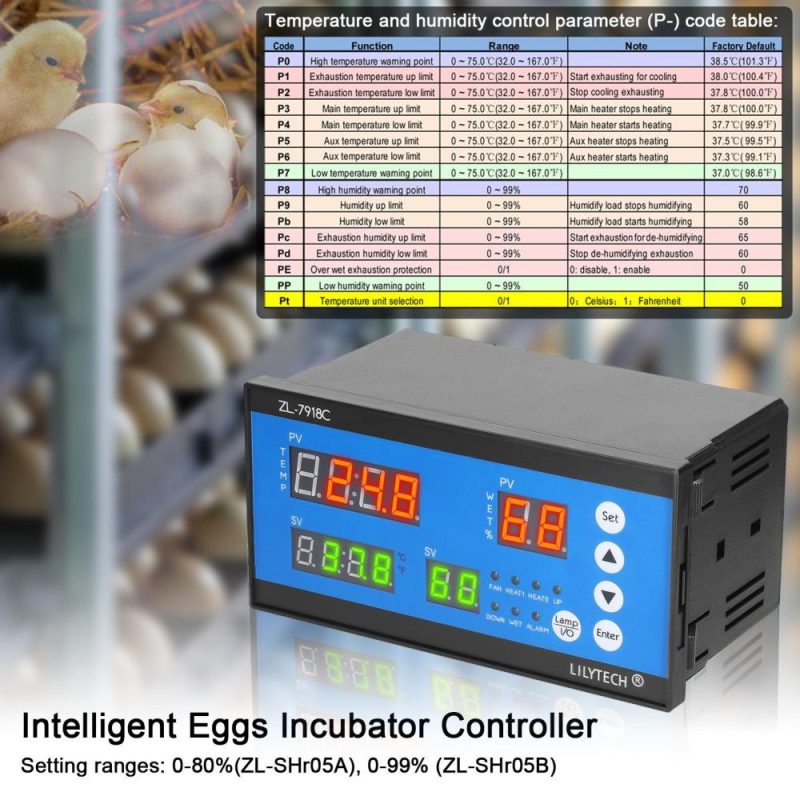 Intelligent Eggs Incubator Controller Multifunctional Automatic Incubator Eggs Hatcher Control System Incubation Temperature and Humidity Controlling Device  |   Temperature & Humidity Measurements Measurement & Analysis Instruments Temperature & Humidity Measurements