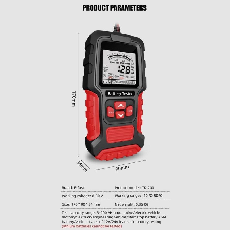 Internal Resistance Tester 12Volt/24Volt Intelligent Car Motorcycle Battery Tester Portable Digital Display Battery Test Device  |   Battery Testers Battery Testers Battery Testers