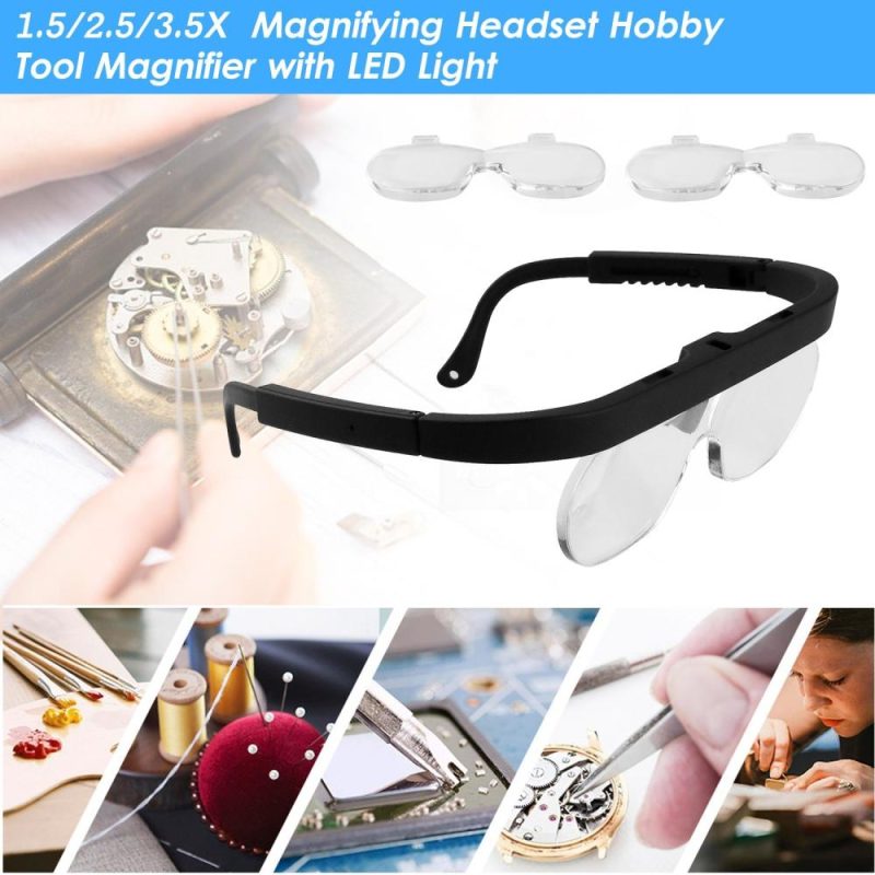 KKmoon 1.5/2.5/3.5X Magnifying Glasses Magnifying Headset Head Mounted Jewelry Loupe Magnifier with Multiple Lens for Crafting Clock Watch Electronics Repair Hobby Tool  |   Magnifiers Hardware & Gadgets Black