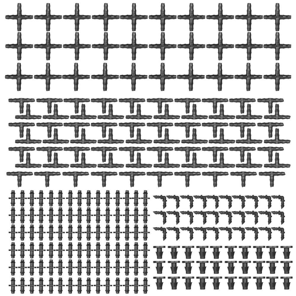 KKmoon 250 Pieces Irrigation Fitting Kit Drip Irrigation Barbed Connectors Compatible with 1/4 Inch Water Hose Connectors for Garden Lawn Drip Systems(30 4-Way Coupling, 30 Elbows, 90 Straight Barbs, 30 End Plug, 70 Tees)  |   Hardware & Accessories Hardware & Accessories Black