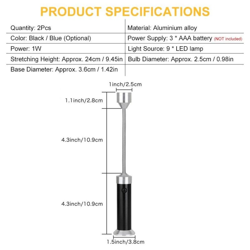 KKmoon 2Pcs 9 LEDs BBQ Grill Light with Magnetic Base Tool Lamp with Plastic Case Flashlight Night Light with Bendy Hose LED Lamp for Household Barbecue Outdoor Camping Black  |   Microscopes & Endoscope Measurement & Analysis Instruments Black/Blue