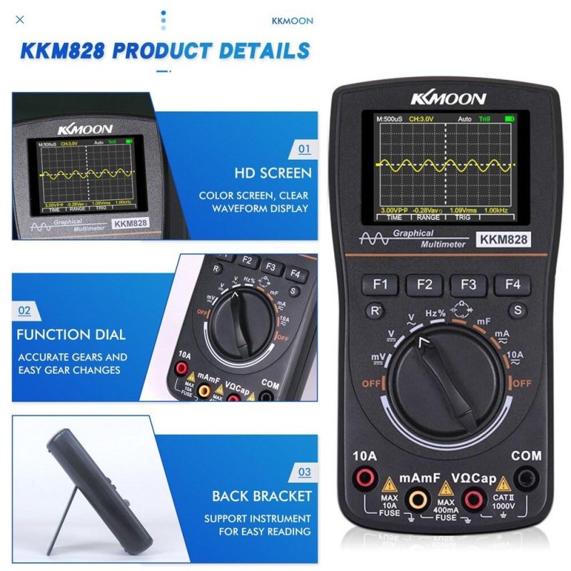 KKmoon 828 2 in 1 High Definition Intelligent Graphical Digital Oscilloscope Multimeter  |   Digital Multimeters & Oscilloscopes Digital Multimeters & Oscilloscopes Black