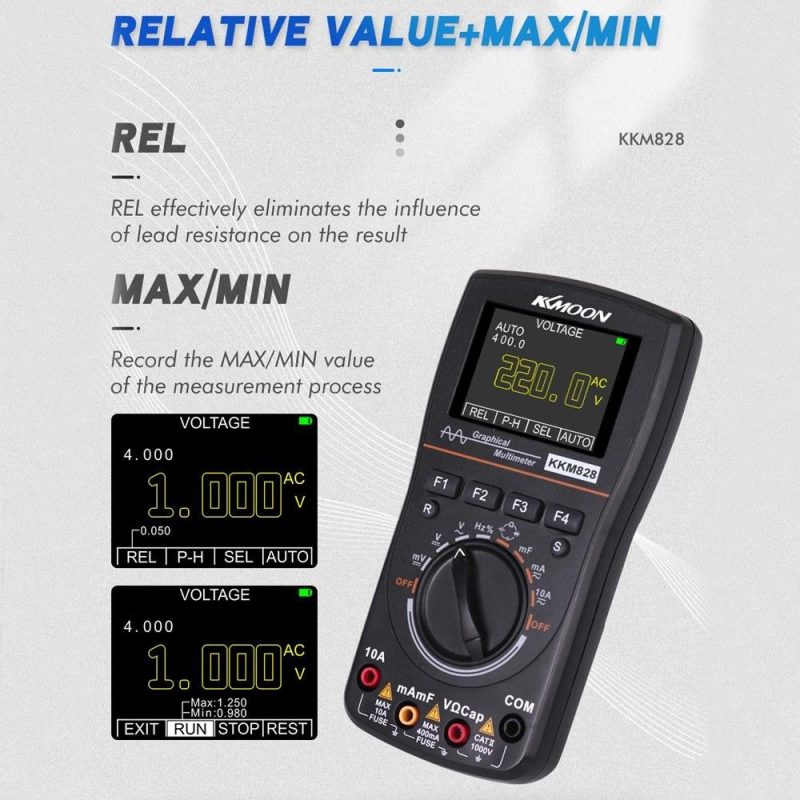 KKmoon 828 2 in 1 High Definition Intelligent Graphical Digital Oscilloscope Multimeter  |   Digital Multimeters & Oscilloscopes Digital Multimeters & Oscilloscopes Black