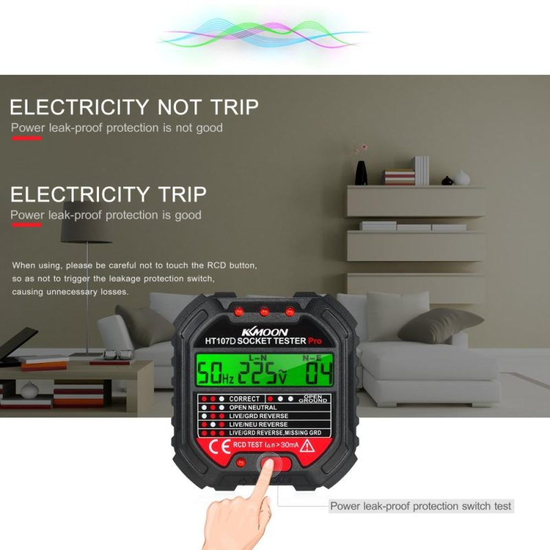 KKmoon GFCI Outlet Tester with Voltage Display 90-250V Socket Tester  |   Other Instruments Measurement & Analysis Instruments Black