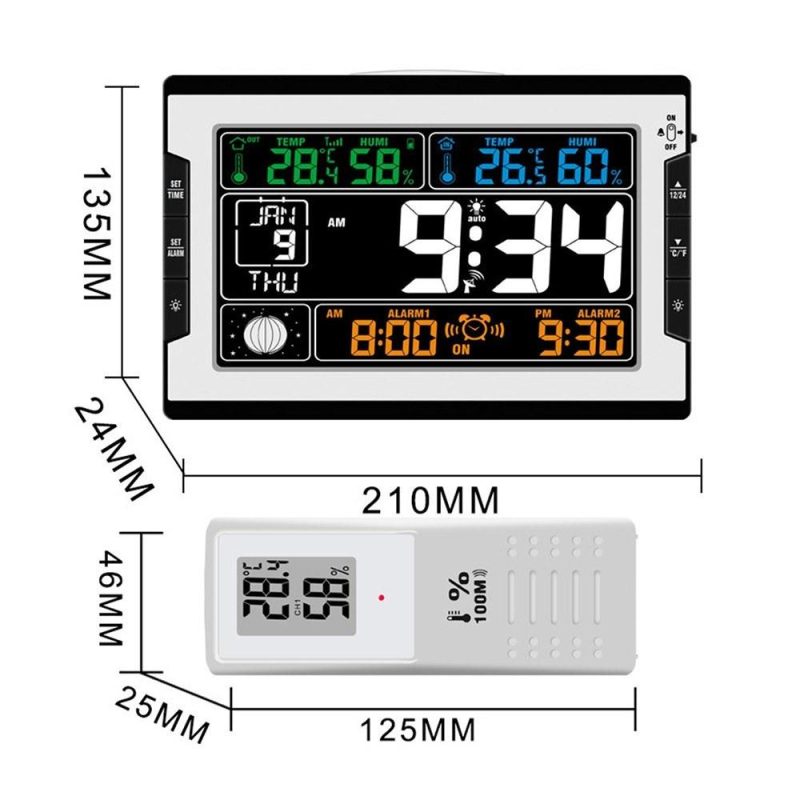 KKmoon Indoor&Outdoor Temperature Humidity Digital Multifunctional Clock Thermo-Hygrometer  |   Temperature & Humidity Measurements Measurement & Analysis Instruments Black