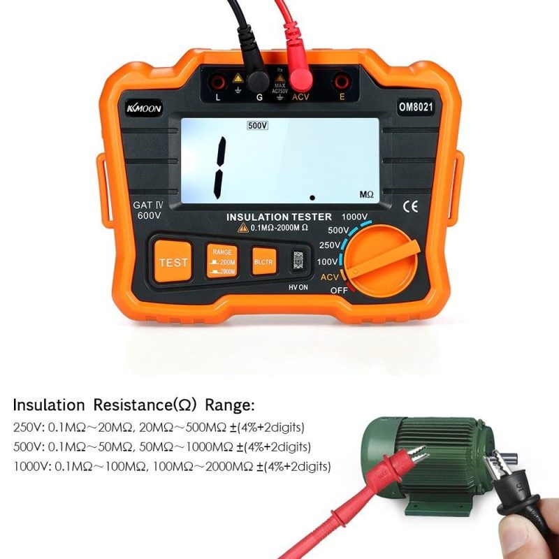 KKmoon Insulation Resistance Tester DCV ACV Meter 1000V Ground  Megohmmeter MegOhm Voltmeter w/LCD Backlight Display  |   Digital Multimeters & Oscilloscopes Digital Multimeters & Oscilloscopes Black & Orange