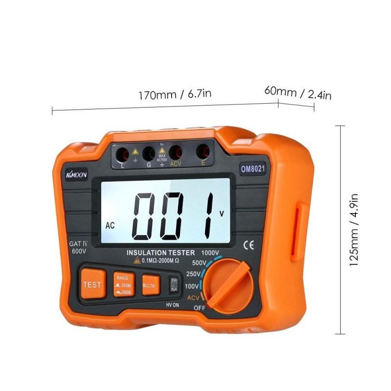 KKmoon Insulation Resistance Tester DCV ACV Meter 1000V Ground  Megohmmeter MegOhm Voltmeter w/LCD Backlight Display  |   Digital Multimeters & Oscilloscopes Digital Multimeters & Oscilloscopes Black & Orange