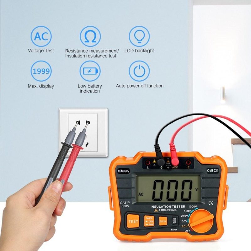 KKmoon Insulation Resistance Tester DCV ACV Meter 1000V Ground  Megohmmeter MegOhm Voltmeter w/LCD Backlight Display  |   Digital Multimeters & Oscilloscopes Digital Multimeters & Oscilloscopes Black & Orange