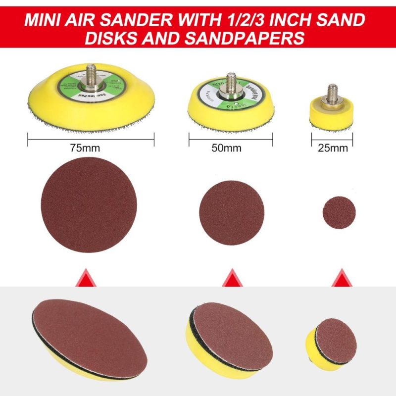 KKmoon Mini Air Sander with 1/2/3 Inch Sand Disks Random Orbital Pneumatic Sander Air Powered Sanders & Polisher with 15 Sandpapers for Car Beauty Woodworking Sanding Polishing Waxing  |   Electrical Equipment & Supplies Electrical Equipment & Supplies Electrical Equipment & Supplies