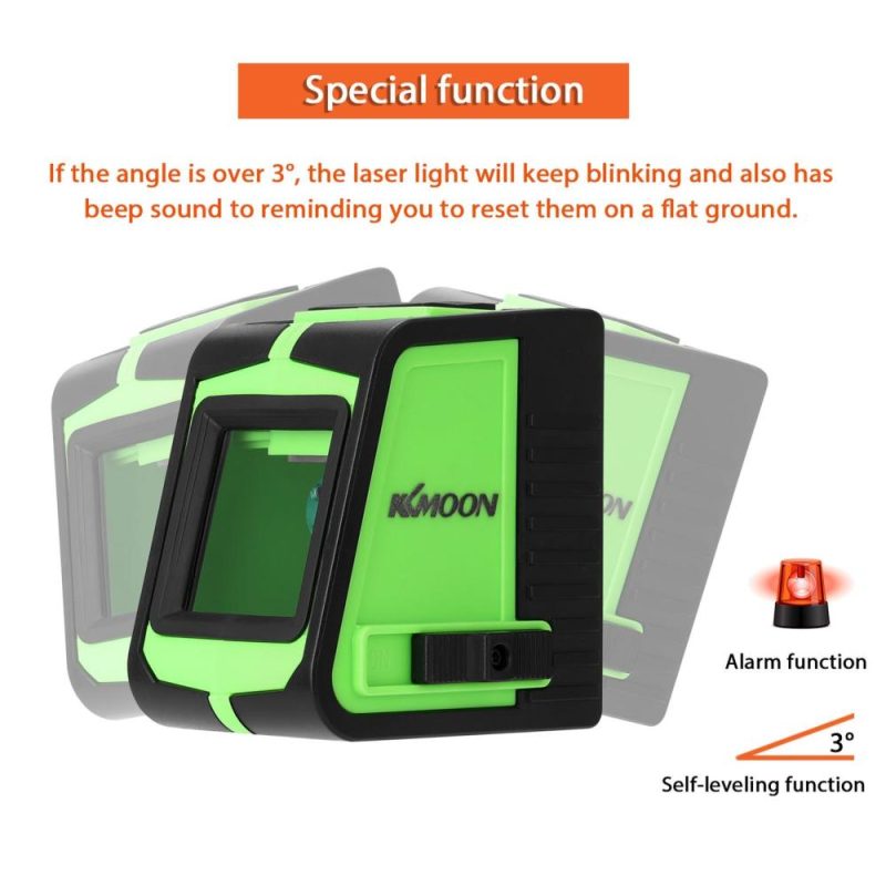 KKmoon Multifunctional 2 Lines Laser Level Large Window Leveling Tool with Sound Alarm Function  |   Microscopes & Endoscope Measurement & Analysis Instruments Black+Green