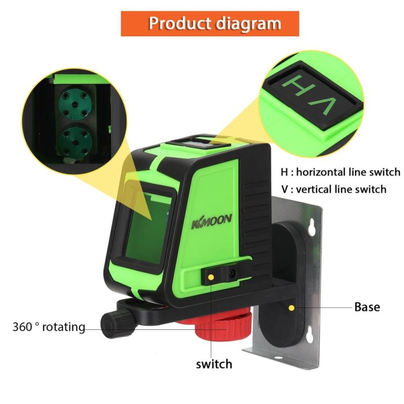 KKmoon Multifunctional 2 Lines Laser Level Large Window Leveling Tool with Sound Alarm Function  |   Microscopes & Endoscope Measurement & Analysis Instruments Black+Green