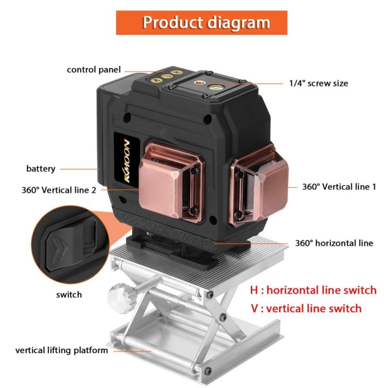 KKmoon Multifunctional 3D 12 Lines Laser Level Tool Vertical Horizontal Lines with Self-leveling Function  |   Other Instruments Measurement & Analysis Instruments Green Light