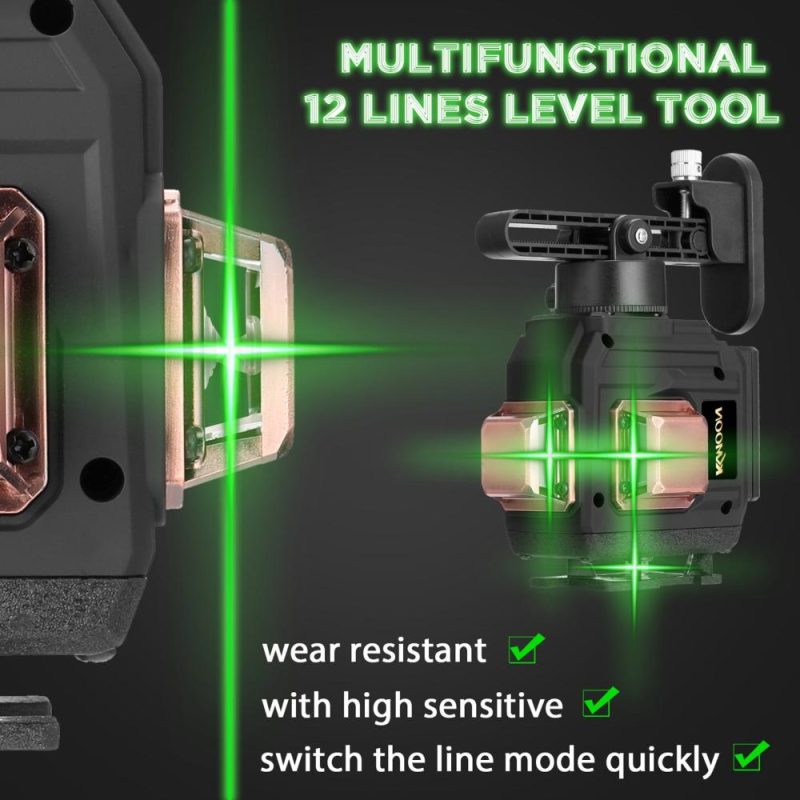 KKmoon Multifunctional 3D 12 Lines Laser Level Tool Vertical Horizontal Lines with Self-leveling Function  |   Other Instruments Measurement & Analysis Instruments Green Light