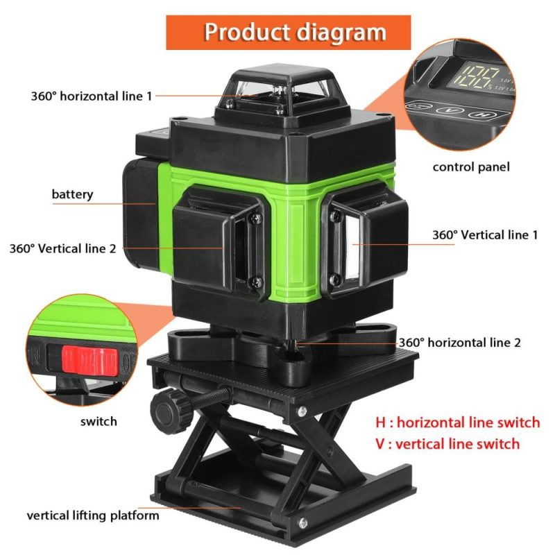 KKmoon Multifunctional 4D 16 Lines Laser Level 3° Self-leveling Machine with Vertical Horizontal Tilt Linesgeable Leveling Tool  |   Other Instruments Measurement & Analysis Instruments Other Instruments