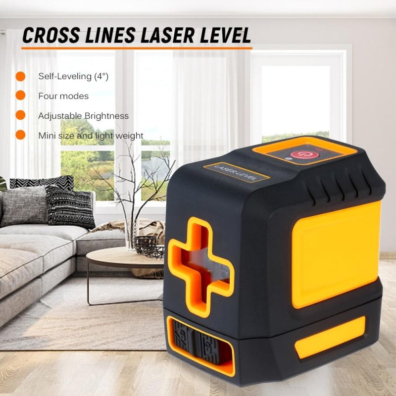 Laser Level Professional Horizontal and Vertical Cross Line Self Leveler Auto-Leveling Spirit Level Self-Leveling Cross Laser Lines Adjustable Brightness Red Beam T03  |   Microscopes & Endoscope Measurement & Analysis Instruments Black+Orange