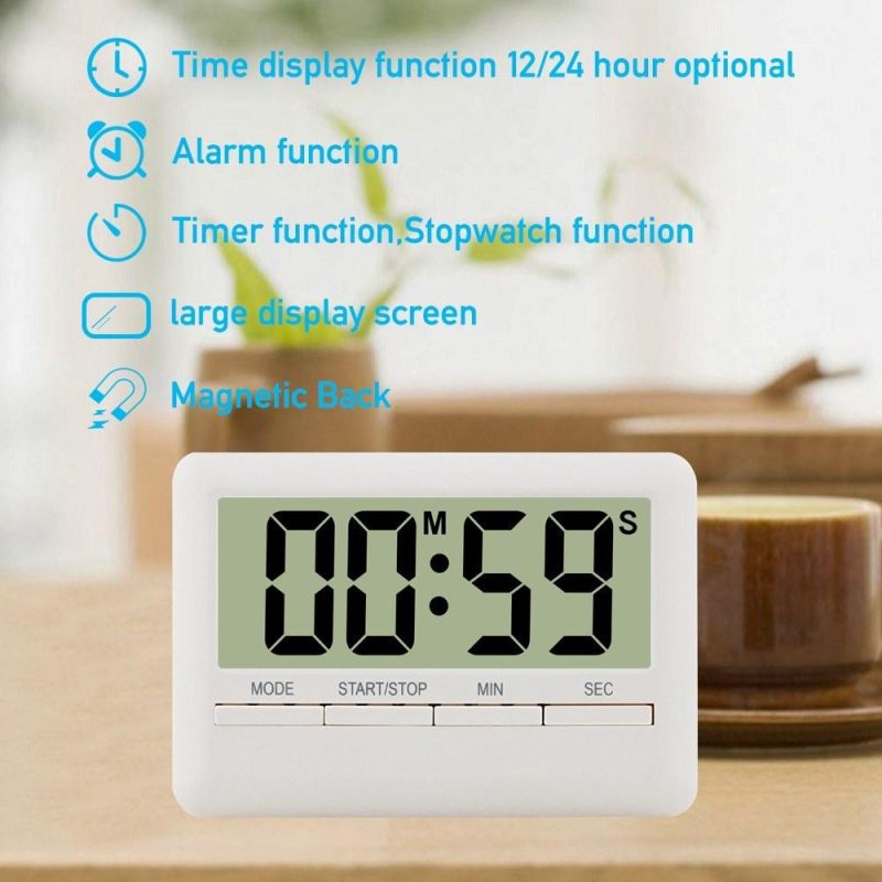 LCD Digital Alarm Clock Timer Large Time Manual Countdown for Cooking Shower Study Stopwatch Kitchen Magnetic Electronic Clock  |   Temperature & Humidity Measurements Measurement & Analysis Instruments Black + White