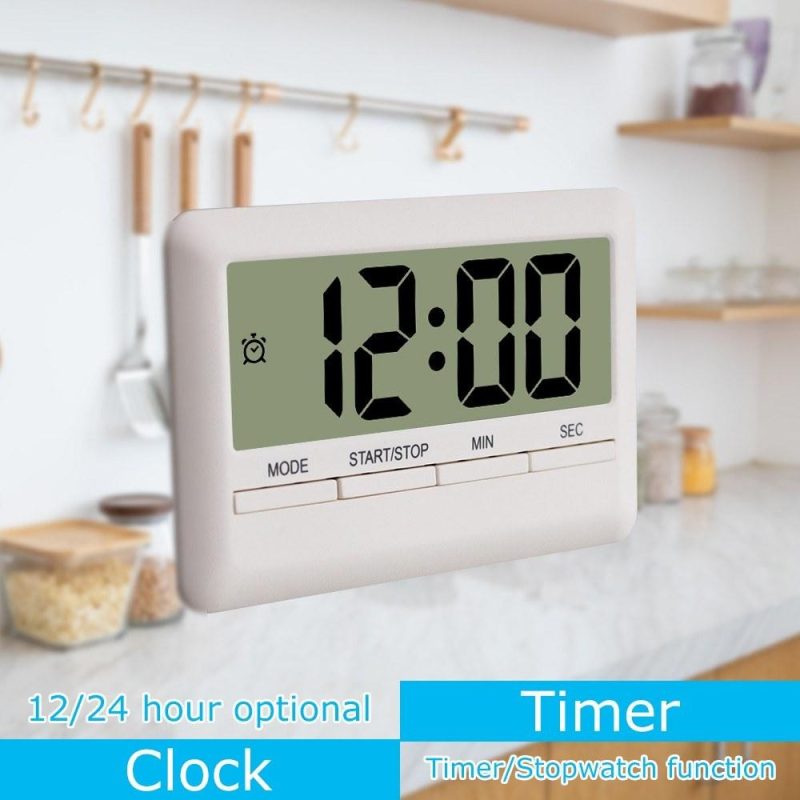 LCD Digital Alarm Clock Timer Large Time Manual Countdown for Cooking Shower Study Stopwatch Kitchen Magnetic Electronic Clock  |   Temperature & Humidity Measurements Measurement & Analysis Instruments Black + White