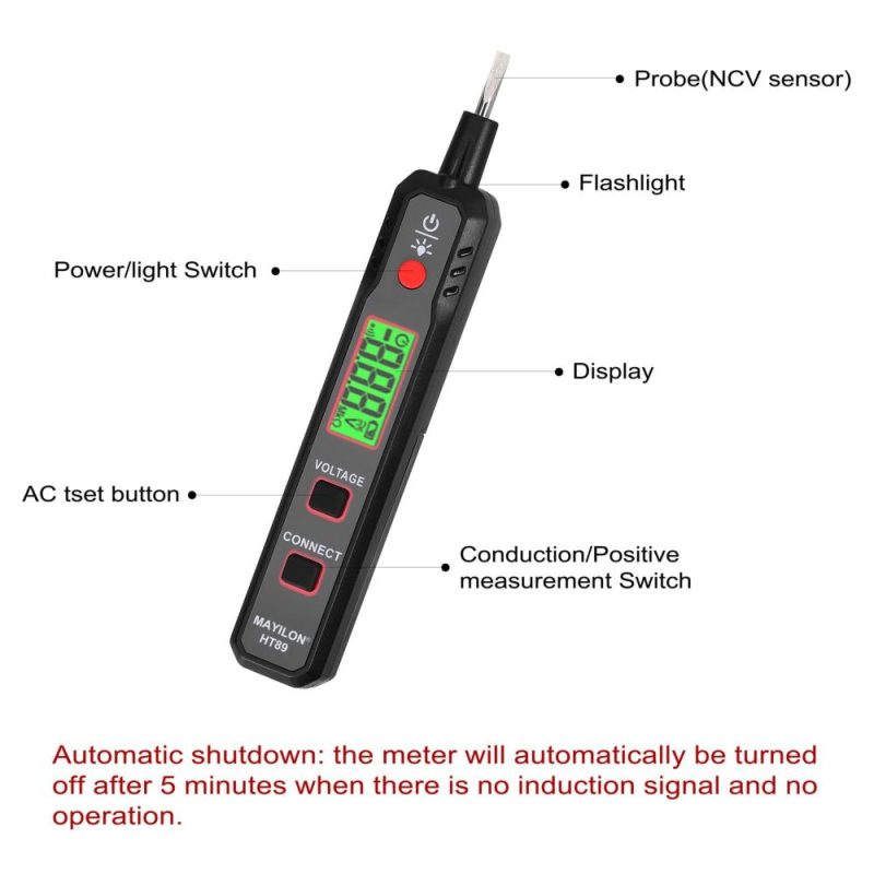 LCD Display Electric Test Pen AC12-300V Voltage Tester Live/Zero Wire Detector Cable Breakpoint Finder with Flashlight and Sound Light Alarm Function  |   Voltage & Current Testers Measurement & Analysis Instruments Black