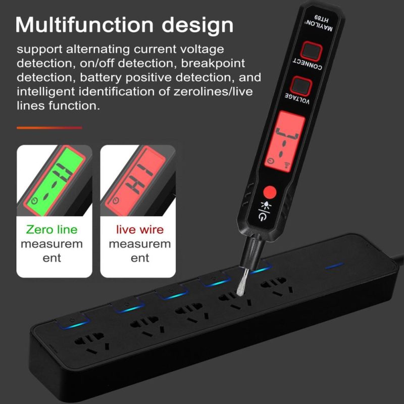 LCD Display Electric Test Pen AC12-300V Voltage Tester Live/Zero Wire Detector Cable Breakpoint Finder with Flashlight and Sound Light Alarm Function  |   Voltage & Current Testers Measurement & Analysis Instruments Black