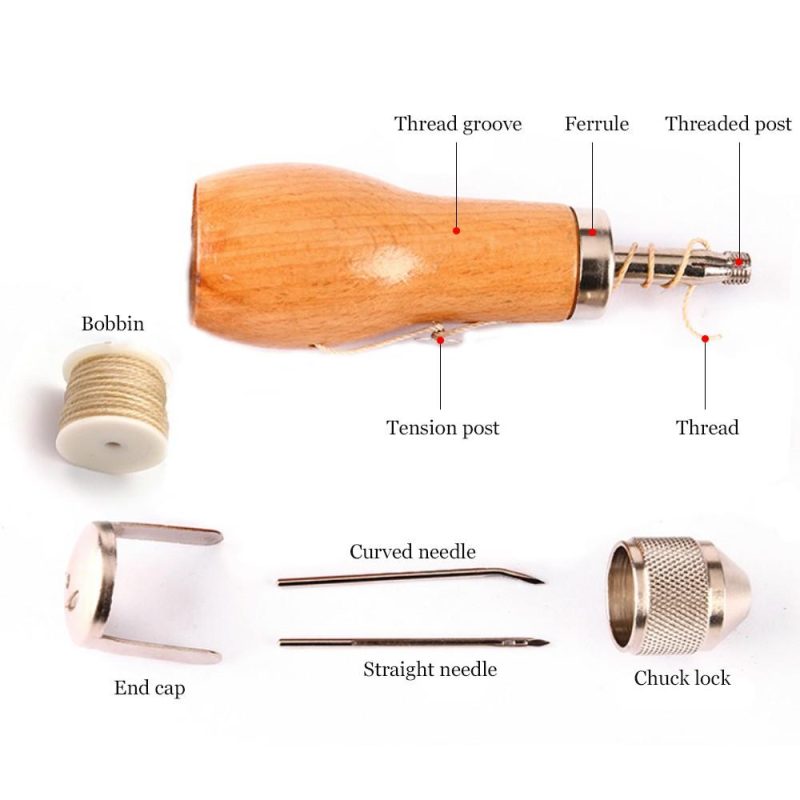 Leather Stitching Tool Hand Stitcher Sewing Awl Upholstery Repair Stitching Sewing Tool with 1 PCS Wax Thread 2 PCS Neddles for Leather Fabric  |   Hardware & Accessories Hardware & Accessories Hardware & Accessories