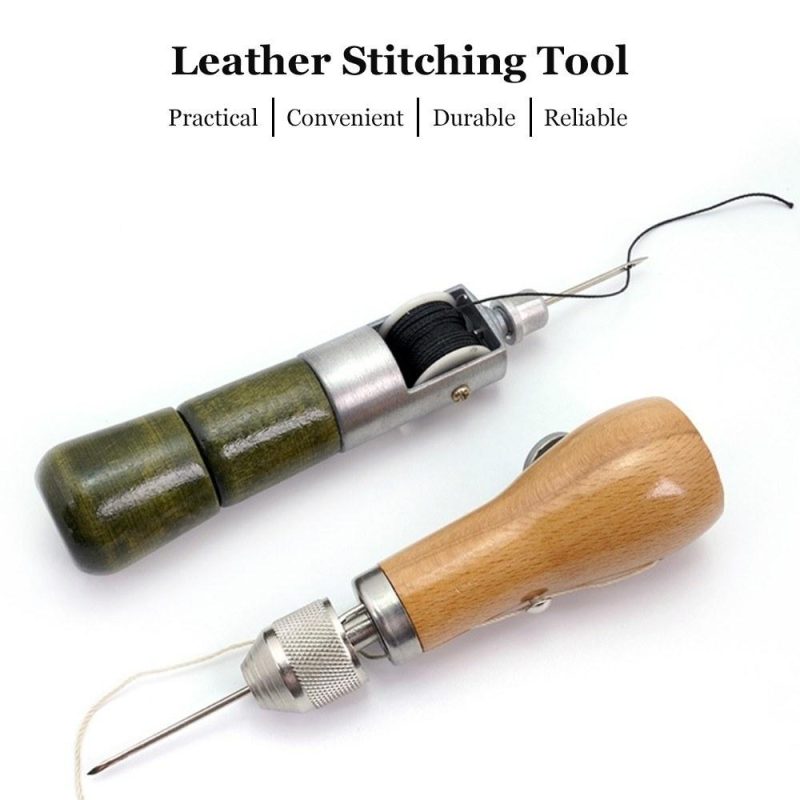 Leather Stitching Tool Hand Stitcher Sewing Awl Upholstery Repair Stitching Sewing Tool with 1 PCS Wax Thread 2 PCS Neddles for Leather Fabric  |   Hardware & Accessories Hardware & Accessories Hardware & Accessories