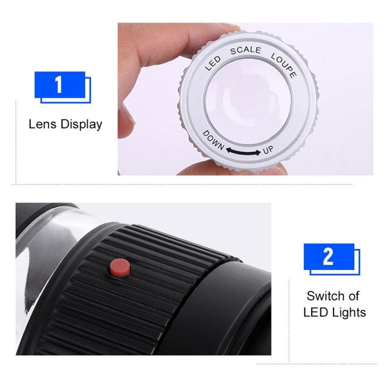 LED Scale Loupe 30X Adjustable Magnification Magnifier Metal Cylinder Type Mirror  |   Magnifiers Hardware & Gadgets Black + White