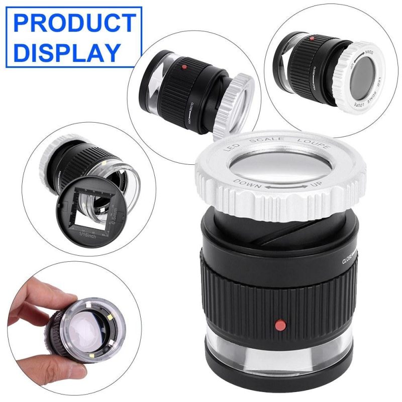 LED Scale Loupe 30X Adjustable Magnification Magnifier Metal Cylinder Type Mirror  |   Magnifiers Hardware & Gadgets Black + White