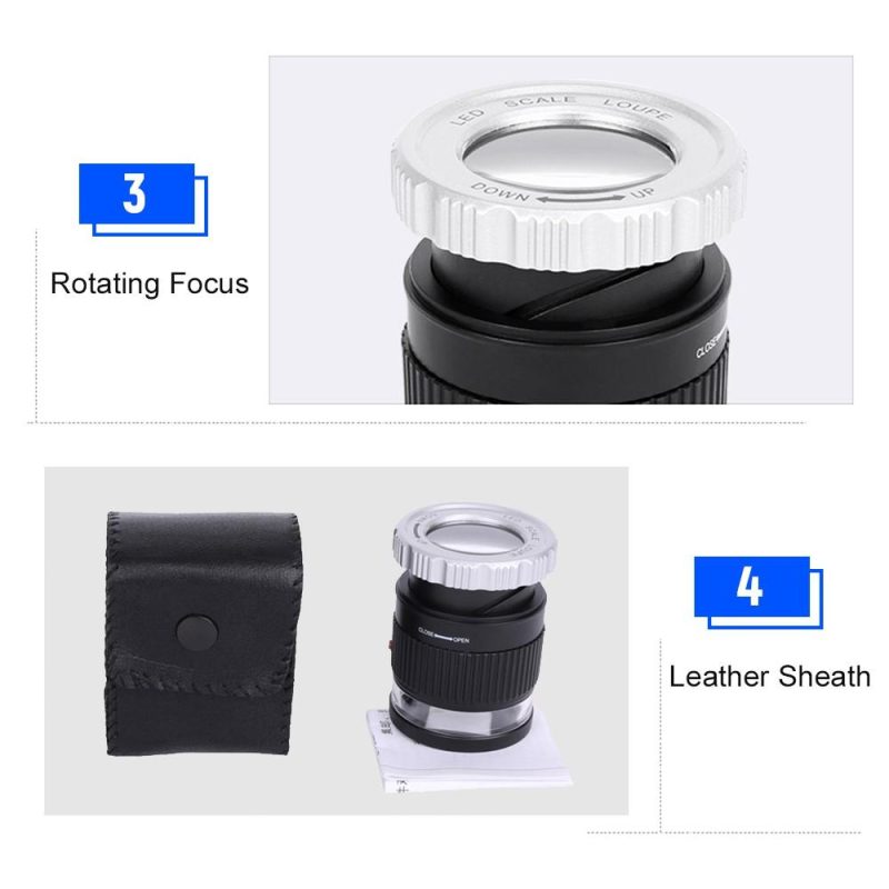 LED Scale Loupe 30X Adjustable Magnification Magnifier Metal Cylinder Type Mirror  |   Magnifiers Hardware & Gadgets Black + White