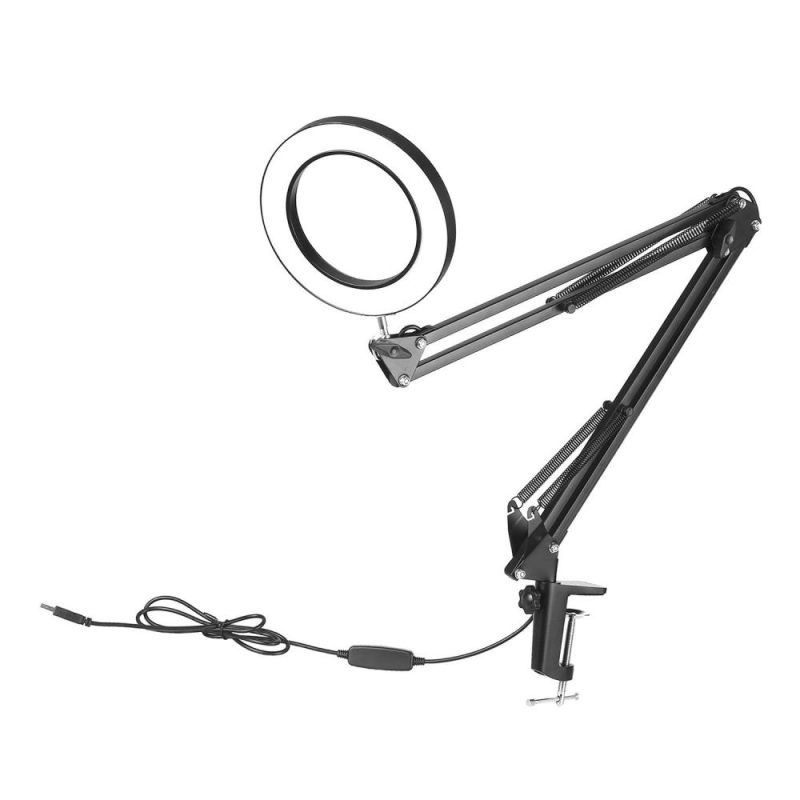 Lighting LED 5X Magnifying Lamp with Clamp Hands Free Magnifying Glass Desk Lamp Adjustable Swivel Arm USB-powered Lamp Magnifier LED Lamp with Magnifier 3 Modes Dimmable  |   Magnifiers Hardware & Gadgets Magnifiers