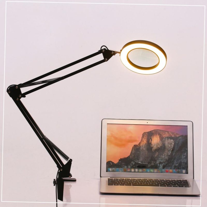 Lighting LED 5X Magnifying Lamp with Clamp Hands Free Magnifying Glass Desk Lamp Adjustable Swivel Arm USB-powered Lamp Magnifier LED Lamp with Magnifier 3 Modes Dimmable  |   Magnifiers Hardware & Gadgets Magnifiers