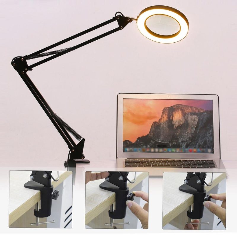 Lighting LED 5X Magnifying Lamp with Clamp Hands Free Magnifying Glass Desk Lamp Adjustable Swivel Arm USB-powered Lamp Magnifier LED Lamp with Magnifier 3 Modes Dimmable  |   Magnifiers Hardware & Gadgets Magnifiers