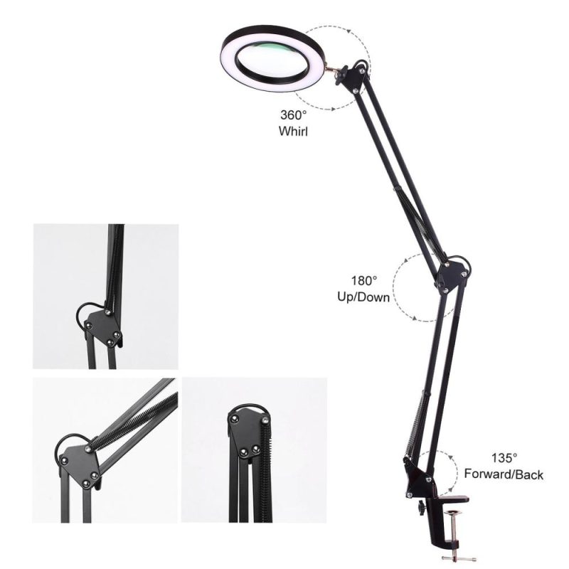 Lighting LED 5X Magnifying Lamp with Clamp Hands Free Magnifying Glass Desk Lamp Adjustable Swivel Arm USB-powered Lamp Magnifier LED Lamp with Magnifier 3 Modes Dimmable  |   Magnifiers Hardware & Gadgets Magnifiers