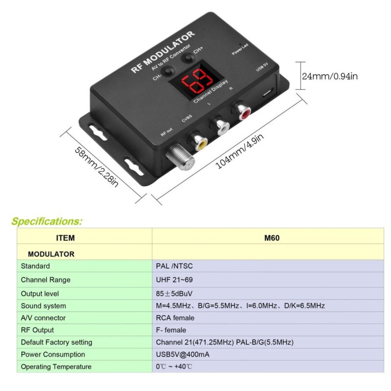 M60 RF Modulator AV to RF Converter  |   Other Instruments Measurement & Analysis Instruments Black