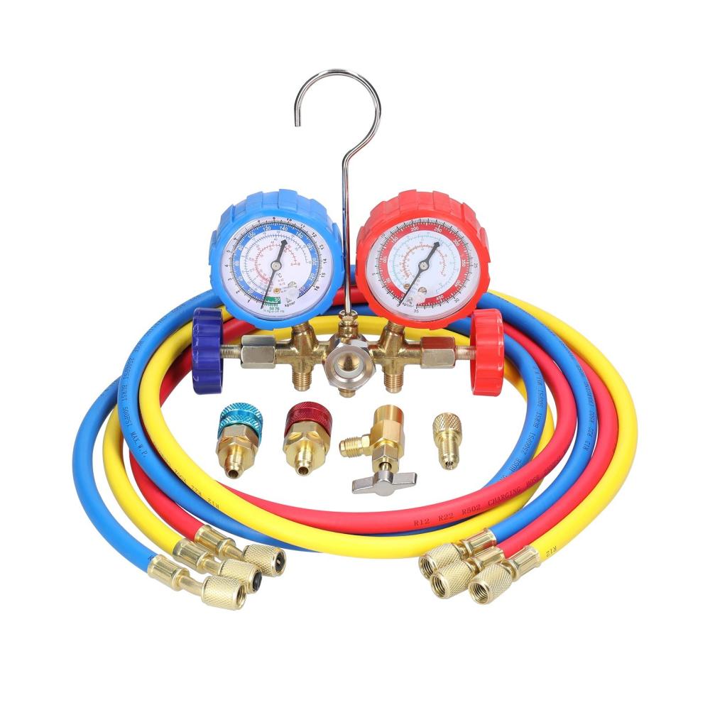 Manifold Gauge Set Air Conditioning Refrigerant Charging Tool Brass Dual-Valve Pressure Gauge with 5ft Hose Quick Coupler Adapters for R12/R22/R134a/R502 Refrigerant  |   Hardware & Accessories Hardware & Accessories Hardware & Accessories