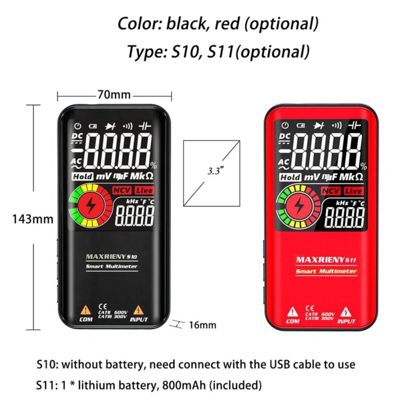 MAXRIENY S10 3.3 Inch LCD Display Screen Multifunction Multimeter (Without battery)  |   Digital Multimeters & Oscilloscopes Digital Multimeters & Oscilloscopes Black + Red