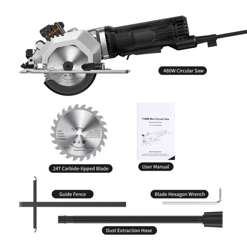 Mini Circular Saw 4.8Amp 4-1/2 Inch Compact Circular Saw 3700RPM Electric Circular Saws with Laser Cutting Guide for Wood Tile and Plastic Cuts Grey US  |   Electrical Equipment & Supplies Electrical Equipment & Supplies Electrical Equipment & Supplies