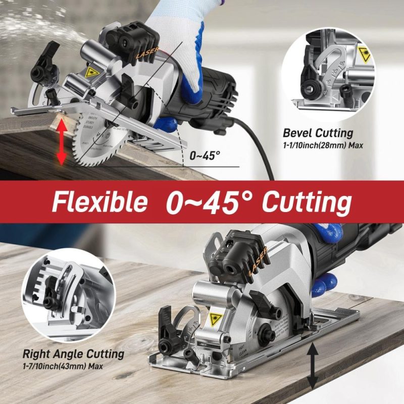 Mini Circular Saw 4.8Amp 4-1/2 Inch Compact Circular Saw 3700RPM Electric Circular Saws with Laser Cutting Guide for Wood Tile and Plastic Cuts Grey US  |   Electrical Equipment & Supplies Electrical Equipment & Supplies Electrical Equipment & Supplies